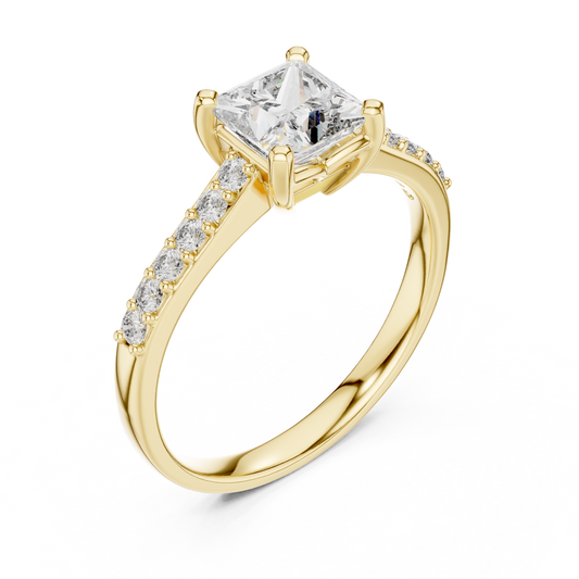 Princess Cut Solitaire Moissanite Diamond Engagement Ring Pave Band - View 2