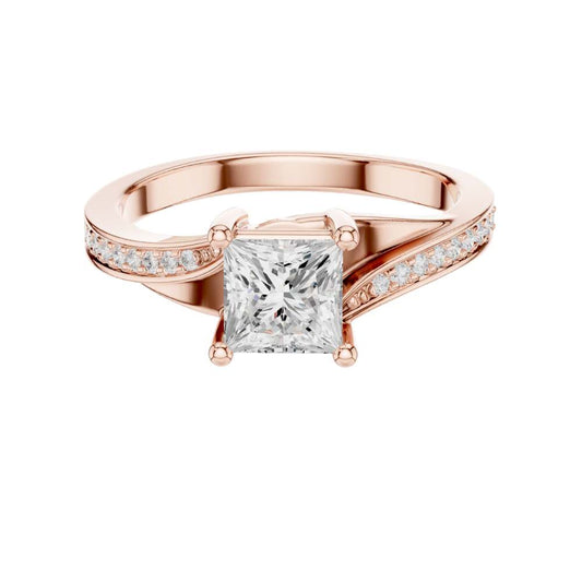 Princess Cut Lab Diamond Twisted Pave Split Shank Engagement Ring - View 2