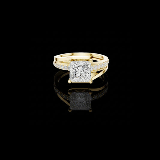 Princess Cut Split Pave Shank Lab Diamond Engagement Ring