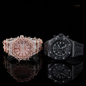 Luxury Two Tone Diamond Watch And Black Chronograph Watch Bundle For Men's By Ivevar