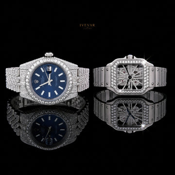 Executive Blue Dial Crystal Encrusted Timepiece And Skeleton Stainless Steel Watch By Ivevar