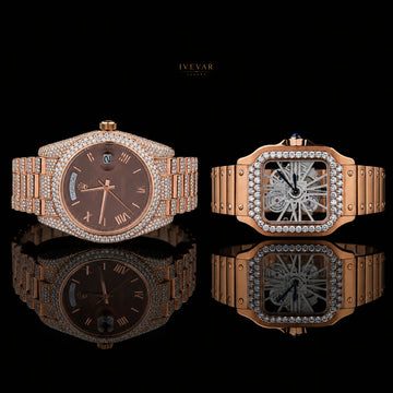 Prestige Rose Gold Diamond-Style Statement Timepiece With Skeleton Display By Ivevar