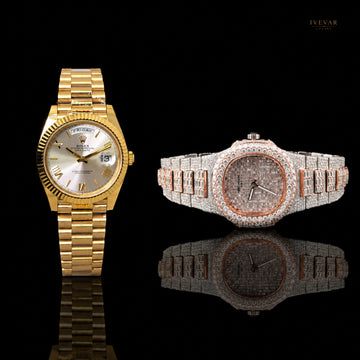 Premium Gold-Tone And Diamond-Studded Watch Set for Men's Collection By Ivevar