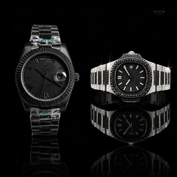 Ivevar Luxury Black Diamond-Inspired Watch Duo – Premium Stainless Steel Statement Timepieces By Ivevar