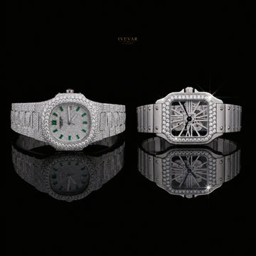 Premium Iced-Out Watch Set – Full Crystal Watch and Skeleton Automatic Timepiece By Ivevar