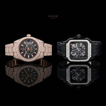 Luxury Black Leather Band Bezel Statement Watch With Rose Gold Ice Out Watch For Men's By Ivevar