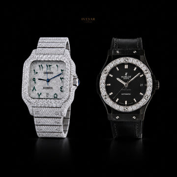 Luxury Iced-Out Watch Collection – Silver Crystal Arabic Dial And Black Automatic Watch By Ivevar