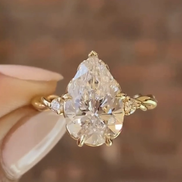 Pear Solitaire Lab Diamond Engagement Ring With Twisted Band
