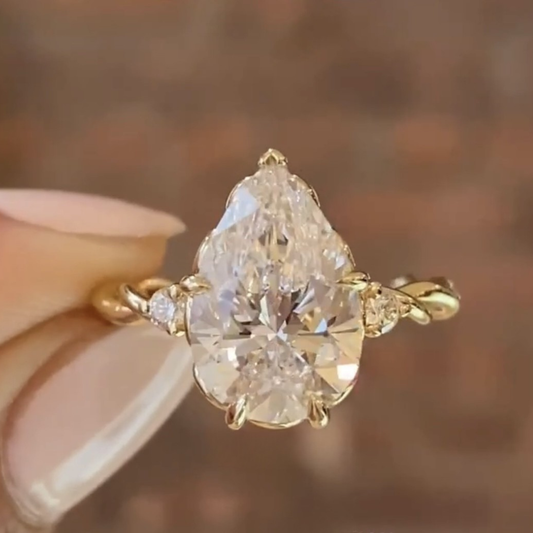 Pear Solitaire Lab Diamond Engagement Ring With Twisted Band