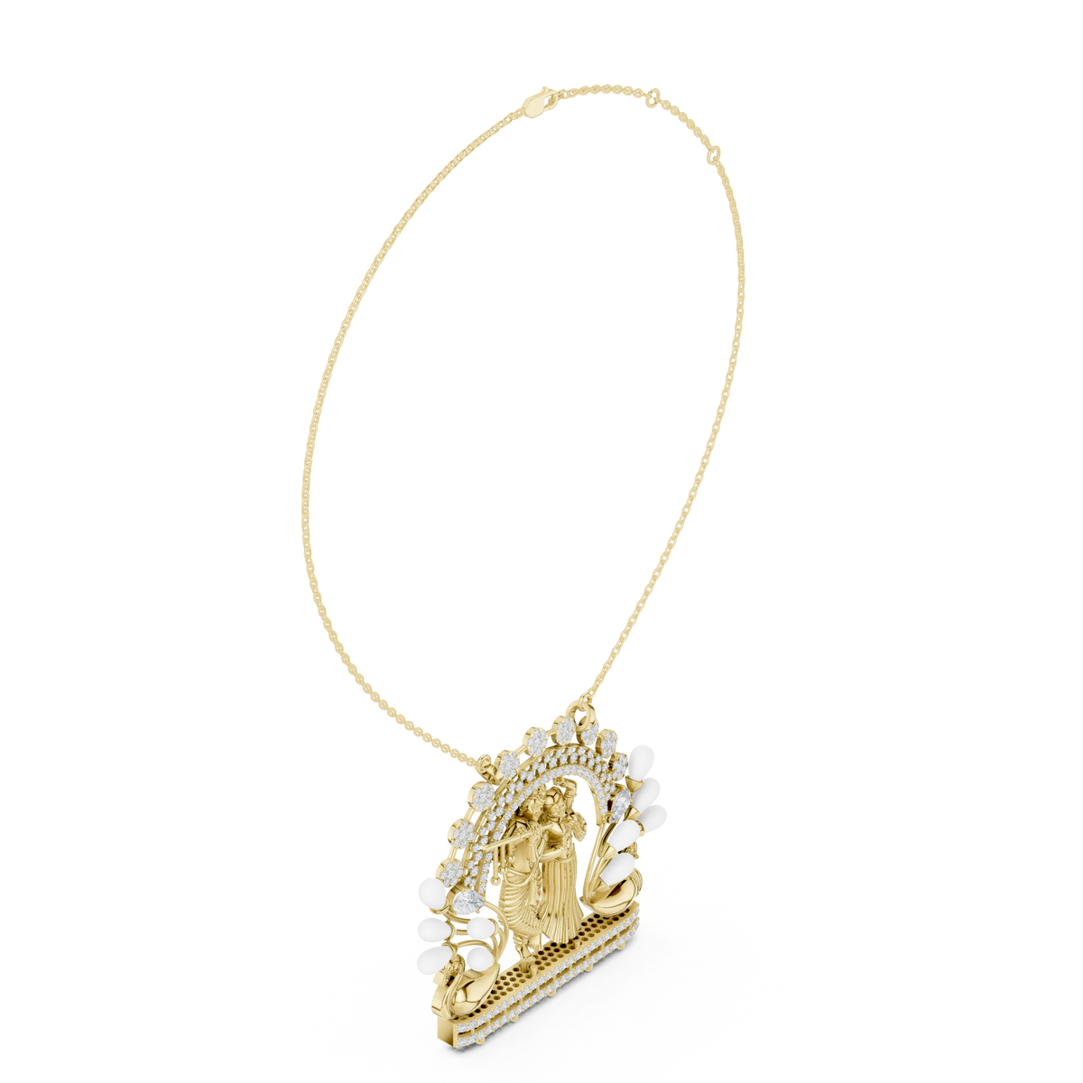 Divine Radha Krishna Peacock Frame Moissanite Diamond Pendant - View 10