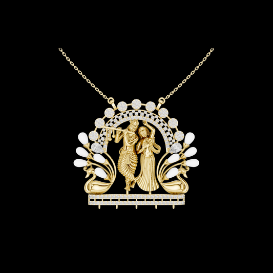 Divine Radha Krishna Peacock Frame Moissanite Diamond Pendant
