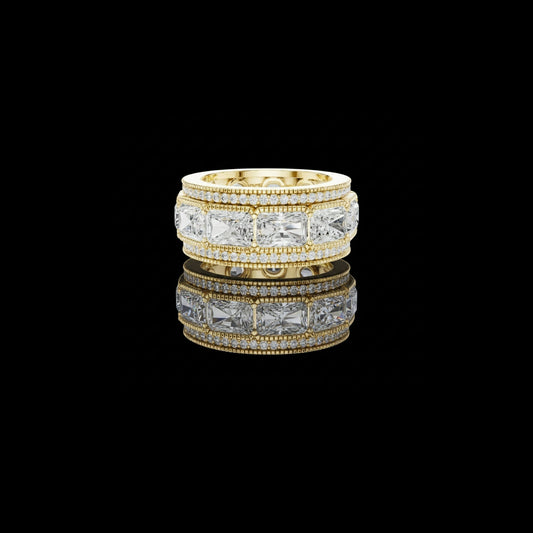 Radiant Cut Moissanite Diamond Wide Pave Border Band Ring
