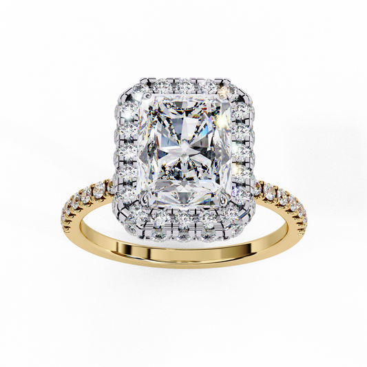 Radiant Cut Halo Lab Diamond Ring with Pave Band - View 2