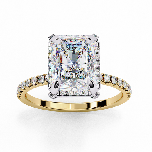 Radiant Cut Lab Diamond Solitaire Ring With Pave Diamond Band - View 2