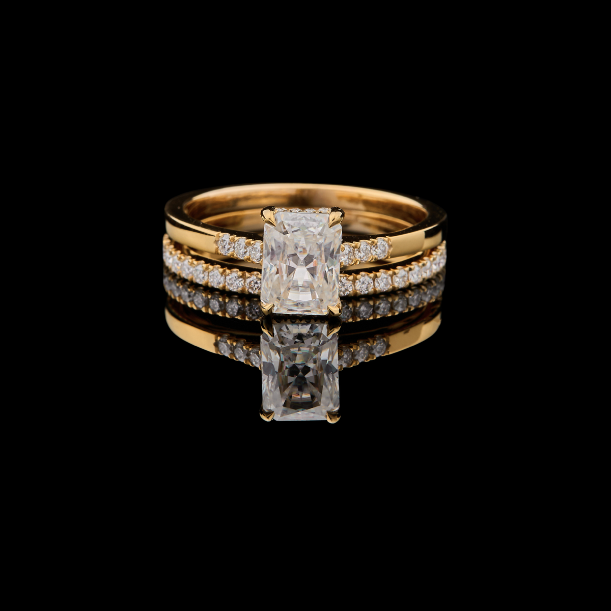 Radiant Cut Lab Diamond Women's Architectural Solitaire Pave Band Set