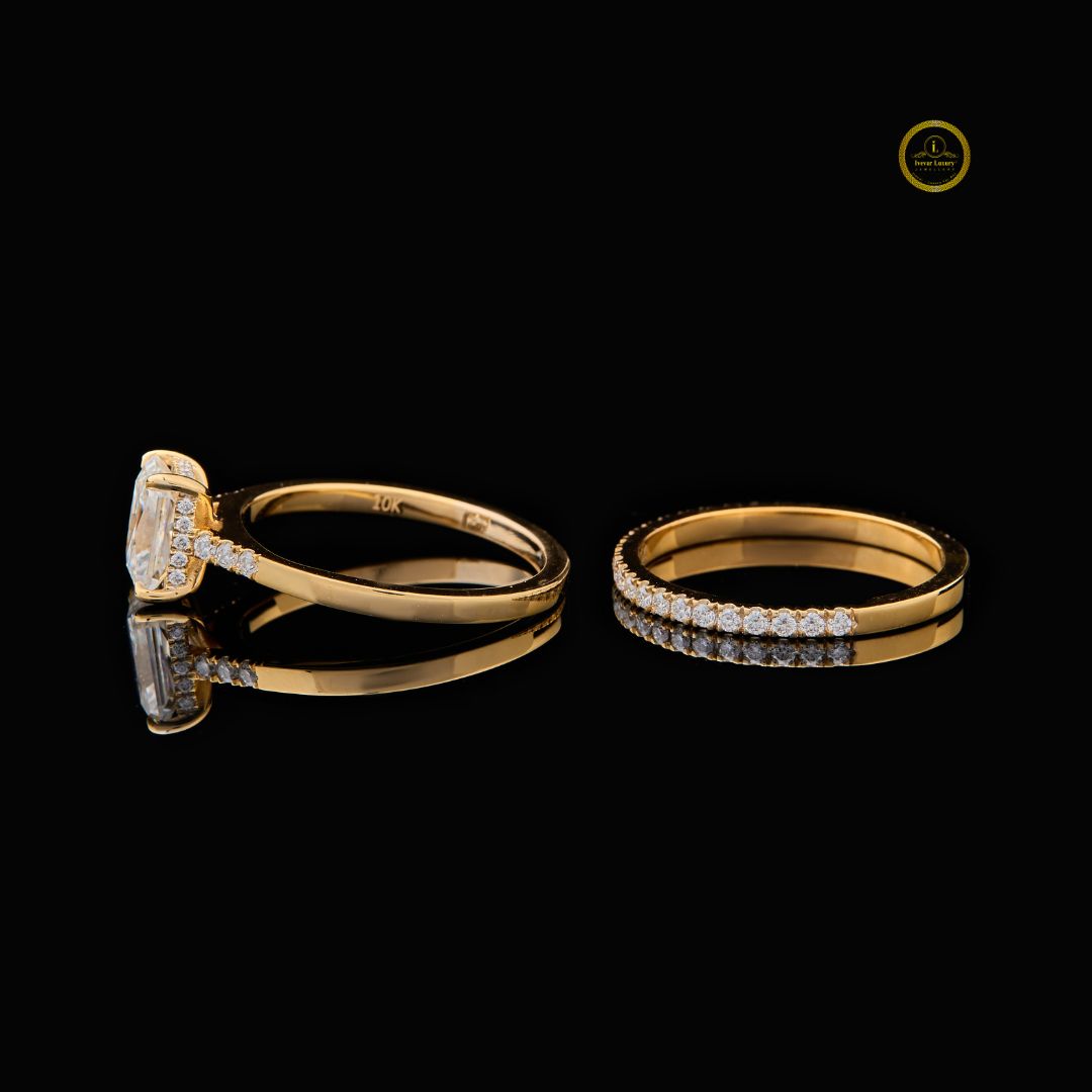 Radiant Cut Lab Diamond Women's Architectural Solitaire Pave Band Set - View 3