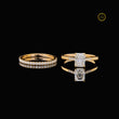 Radiant Cut Lab Diamond Women's Architectural Solitaire Pave Band Set - View 4
