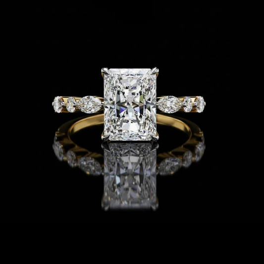 Radiant Cut Moissanite Diamond Engagement Ring With Marquise Diamond