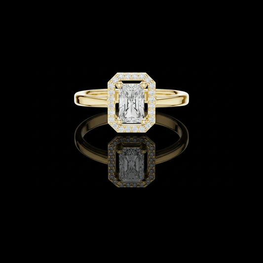 Radiant Cut Halo Moissanite Diamond Ring with Split Shank Band