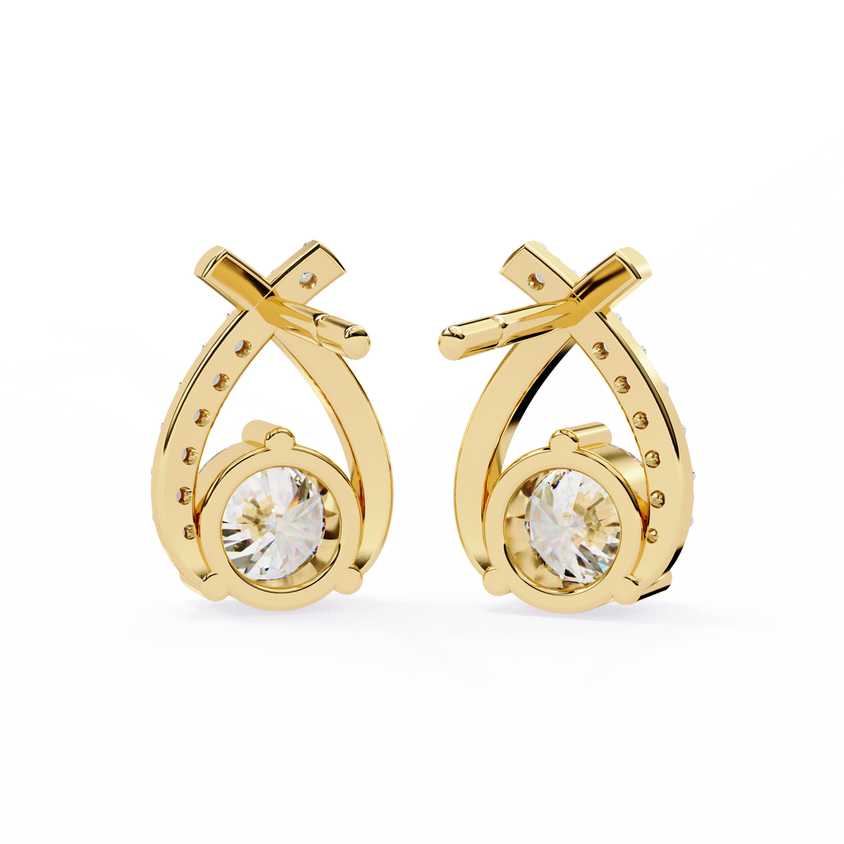 Teardrop Inspired Round Lab Diamond Earrings with Pave Accents - View 4