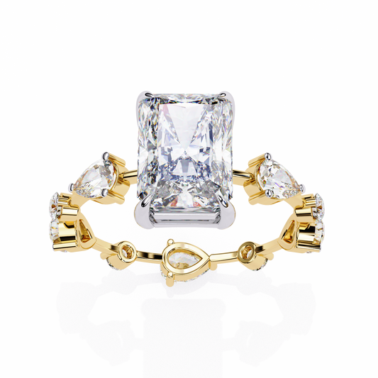 Radiant Cut Lab Diamond Engagement Ring with Pear Accents - View 2