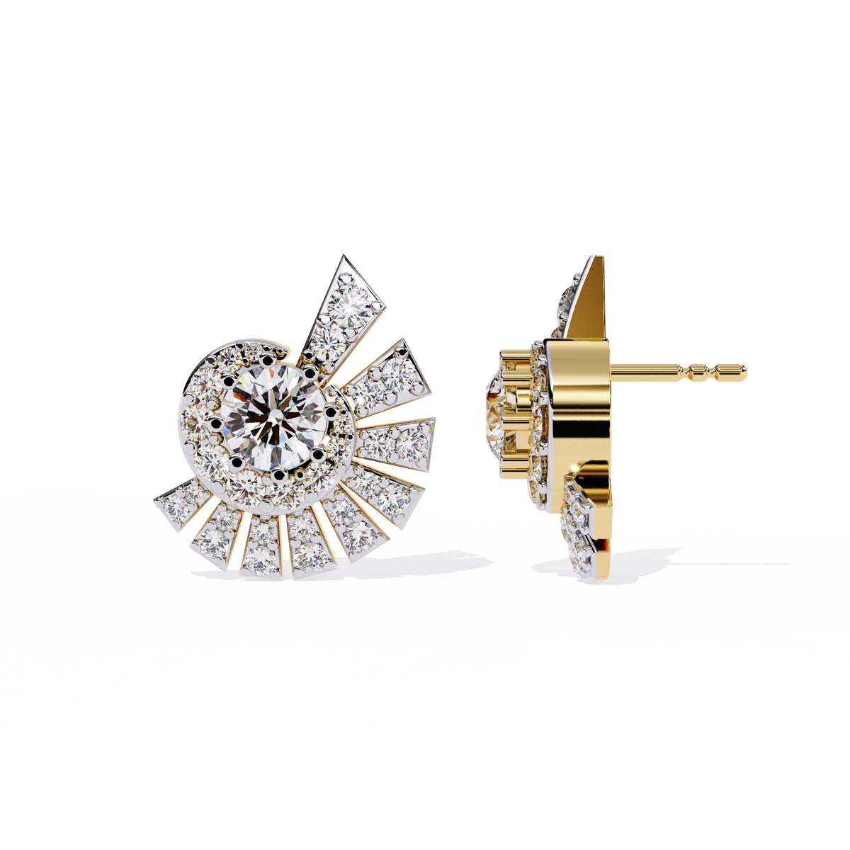 Exquisite Moissanite Diamond Radiant Sunburst Round Diamond Statement Earrings - View 3