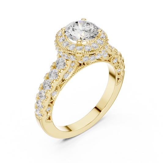 Round Cut Lab Diamond Wedding Ring With Pave Halo - View 2