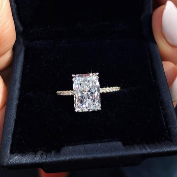 Hidden Halo Radiant Moissanite Diamond With Pave Band Engagement Ring
