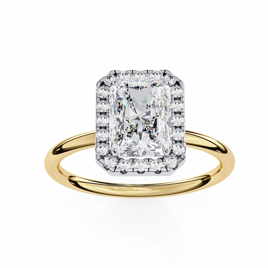 Radiant Cut Halo Lab Diamond Engagement Ring with Slim Solitaire Band - View 2