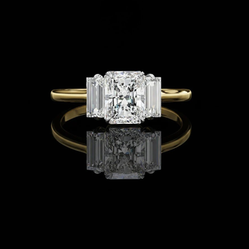Radiant Cut Lab Diamond Engagement Ring With Baguette Side Stone