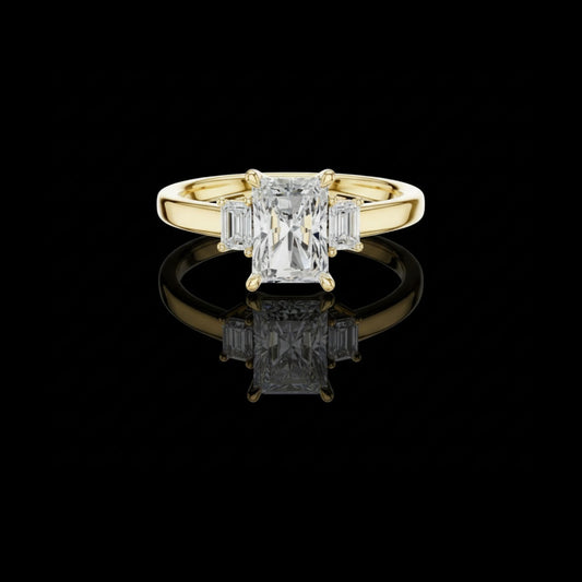 Radiant Cut Moissanite Diamond Ring with Baguette Side Stones