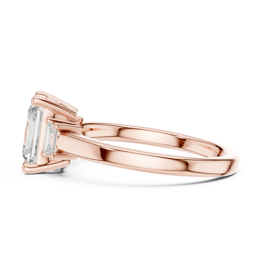 Radiant Cut Lab Diamond Ring with Baguette Side Stones - View 2