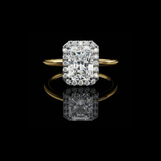 Radiant Cut Halo Lab Diamond Engagement Ring with Slim Solitaire Band