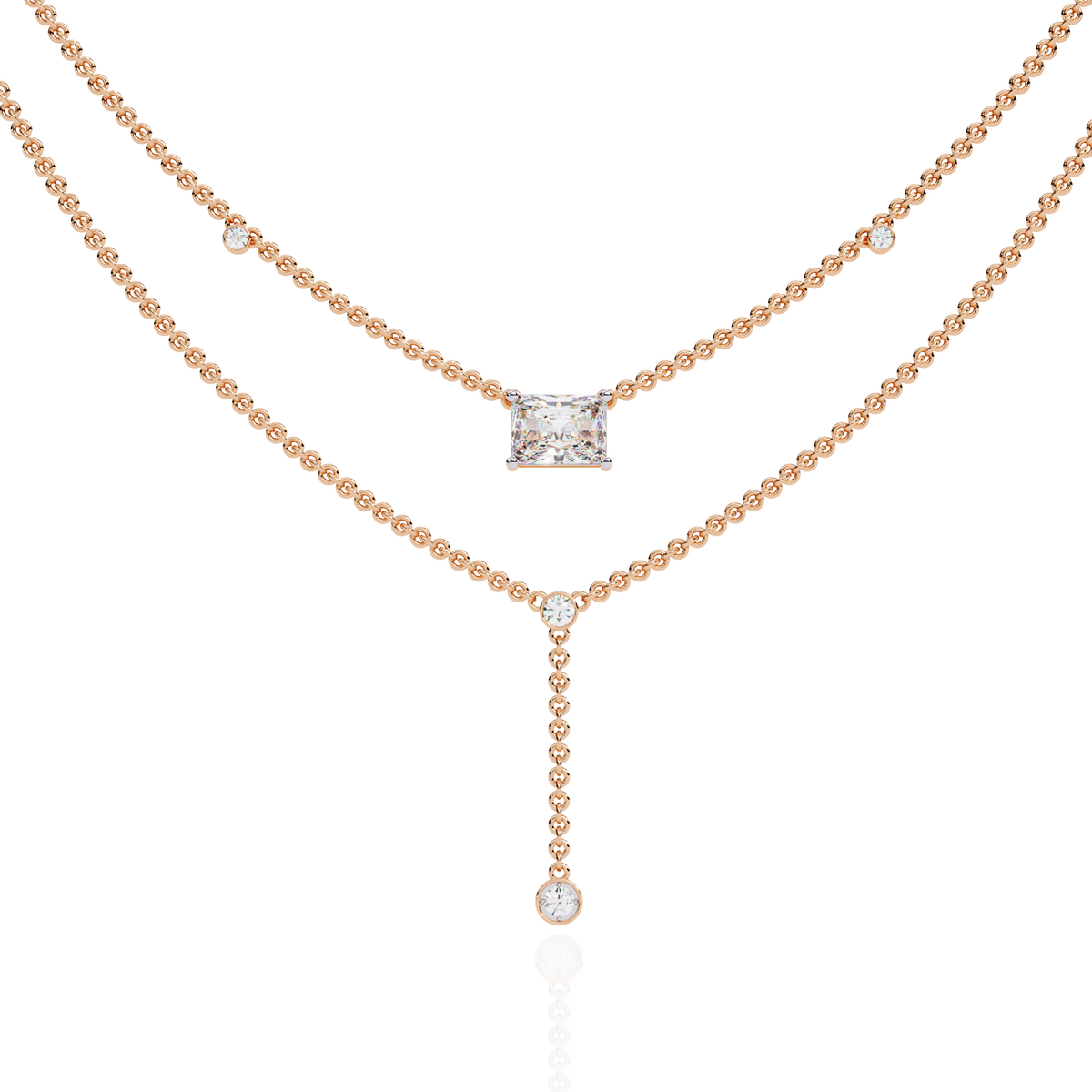 Double Layer East West Radiant Lab Grown Diamond Y Drop Necklace - View 2