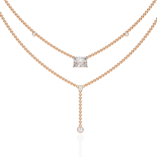 Double Layer East West Radiant Moissanite Diamond Y Drop Necklace - View 2