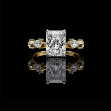 Radiant Cut Moissanite Diamond Engagement Ring with Pear Accents