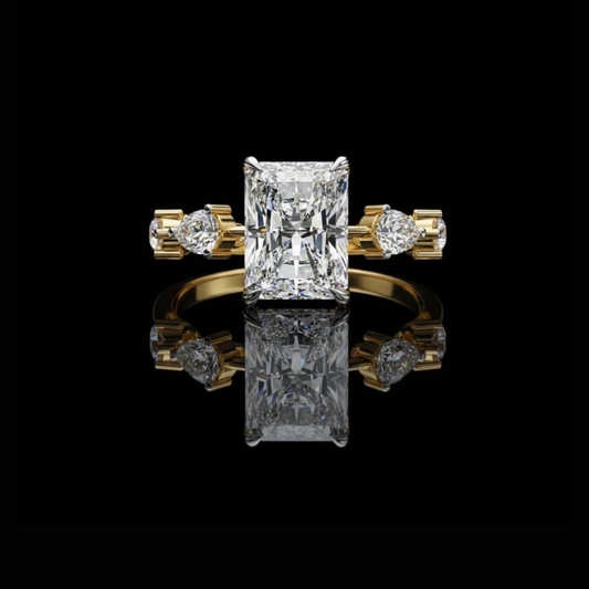 Radiant Cut Moissanite Diamond Engagement Ring with Pear Accents