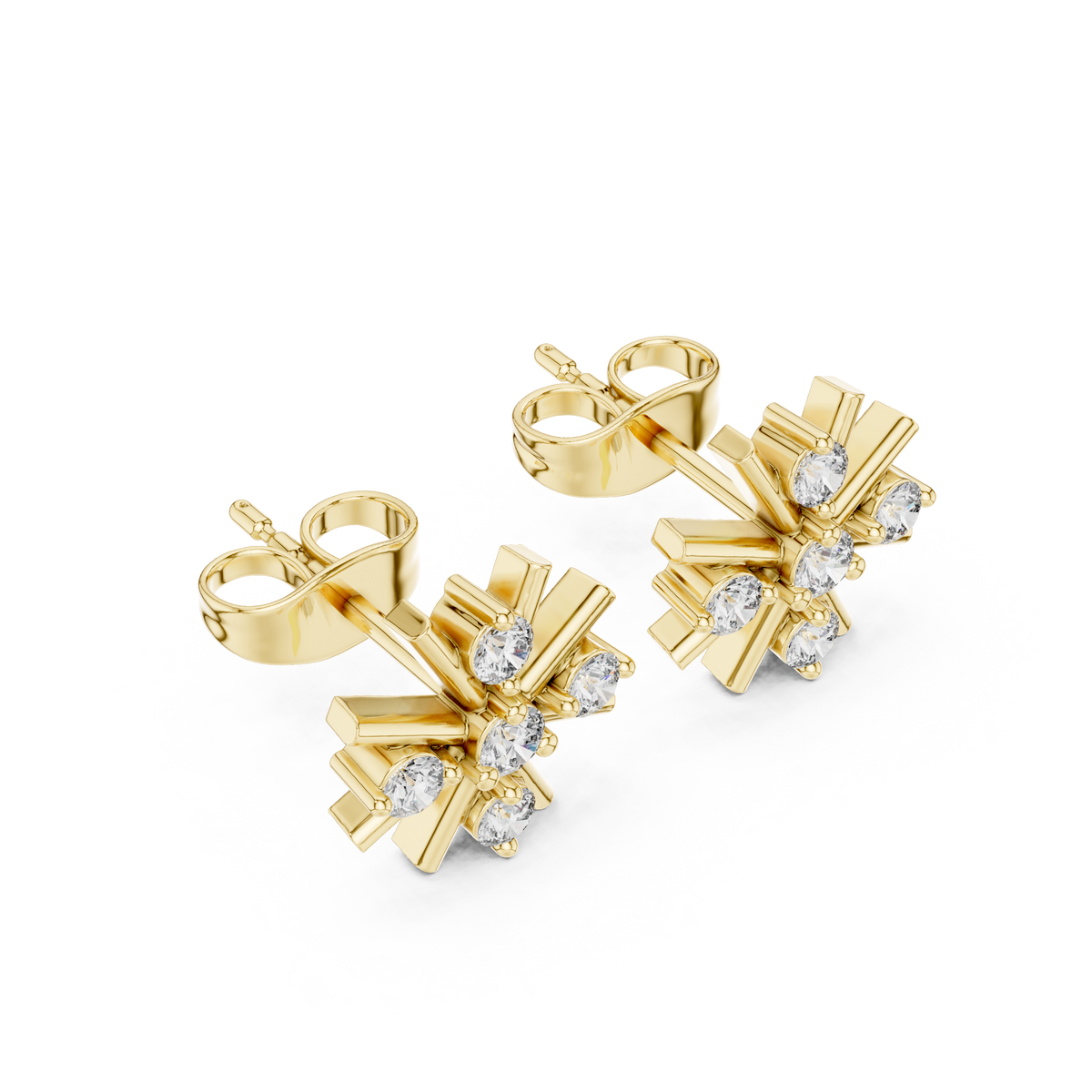 Starburst Sunburst Spoke Round Lab Grown Diamond Geometric Cluster Stud Earring - View 4
