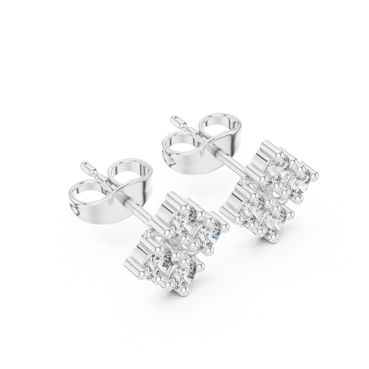 Floral Bloom Moissanite Diamond Stud Earrings with Round Brilliant Stones - View 6