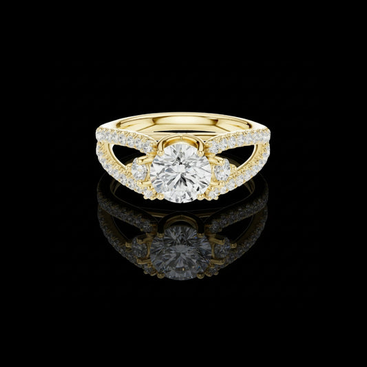 Split Shank Round Lab Diamond Engagement Ring With Pave Band