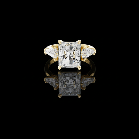 Radiant Moissanite Diamond Three Stone Ring With Kite Side Stones