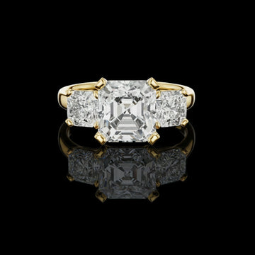 Asscher Cut Three Stone Lab Diamond Engagement Ring