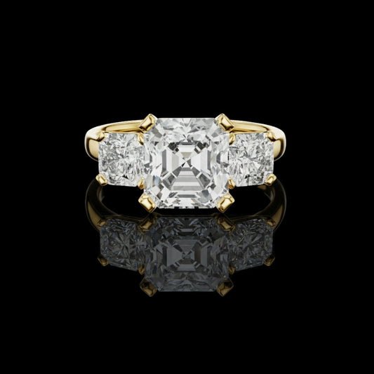 Asscher Cut Three Stone Lab Diamond Engagement Ring