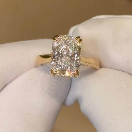 Hidden Halo Radiant Cut Moissanite Diamond Solitaire Engagement Ring