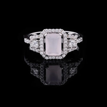 Emerald Cut Roseave Band Halo Lab Diamond Ring with Split Shank