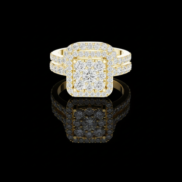 Round Lab Diamond Double Row of Pave Set Halo Ring For Her