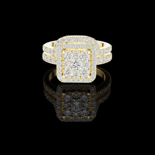 Round Lab Diamond Double Row of Pave Set Halo Ring For Her