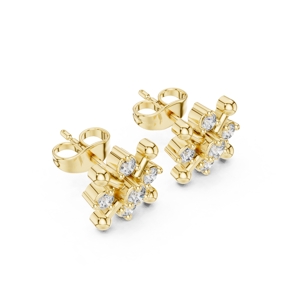 Orbital Nova Round Moissanite Diamond Cluster Stud Earrings with Starburst Geometry - View 4