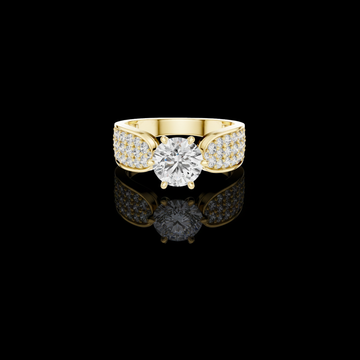 Round Brilliant Lab Grown Diamond Ring With Wide Pave Shoulder Band