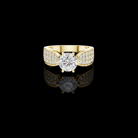 Round Brilliant Lab Grown Diamond Ring With Wide Pave Shoulder Band